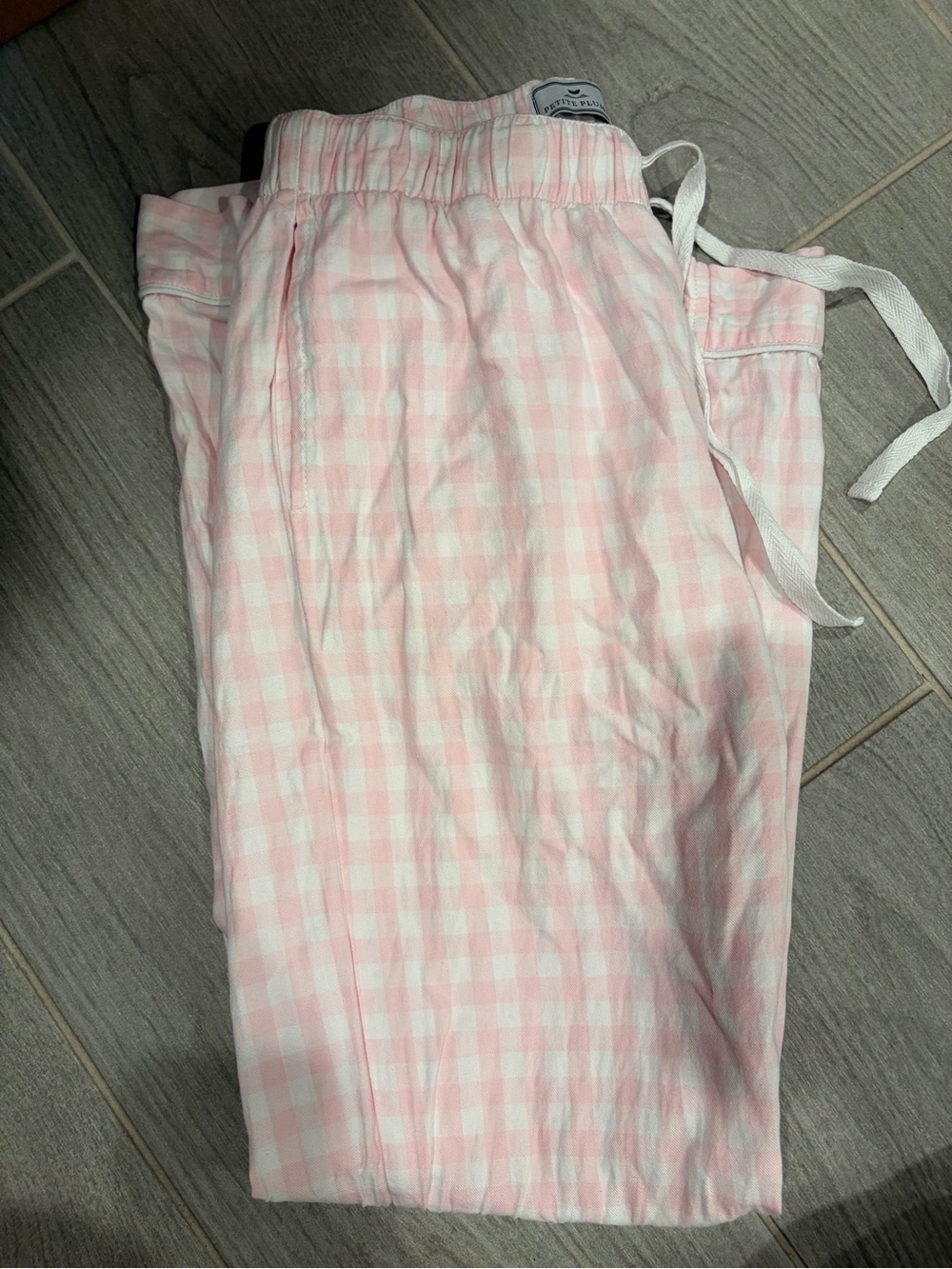 Women’s Pink Gingham Drawstring Pajama Pants petite plume